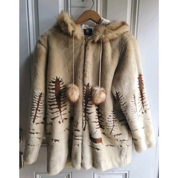 Northern Lifestyle Womens S Deer Forest Satin Lined Faux Fur Hood Vintage Jacket - Picture 1 of 16